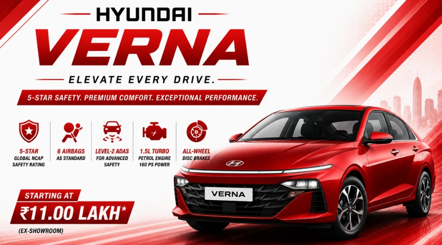 Best 5-Star NCAP Safe Cars Under ₹15 Lakh In India: Hyundai Verna
