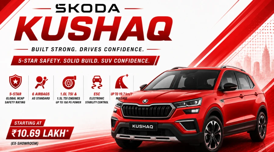 Best 5-Star NCAP Safe Cars Under ₹15 Lakh In India: Skoda Kushaq